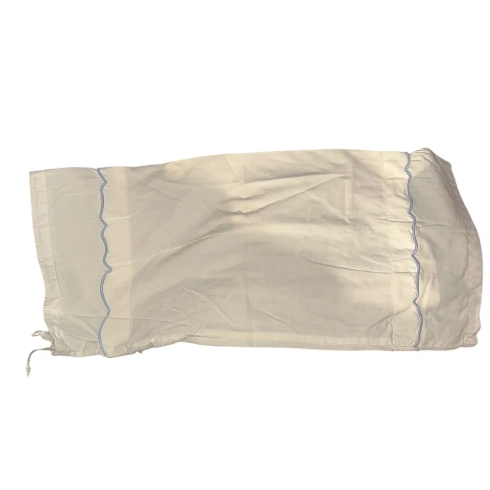 Schweitzer Linens powder blue white embroidered wavy line neck roll pillow cover